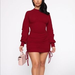 Sweetheart of mine ruched dress - burgundy